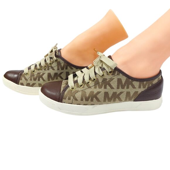 Michael Kors Logo City Sneakers Womens Sz 5 1/2 Medium Brown Excellent Condition - Picture 5 of 16